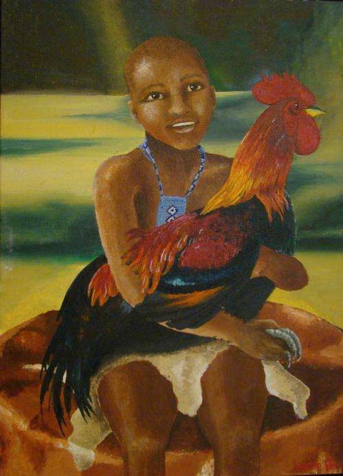 Original by Leanne Roux, Zulu child with chicken