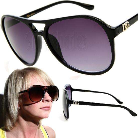 DG Womens Fashion Aviator Sunglasses Polished Black Frame Designer Shades