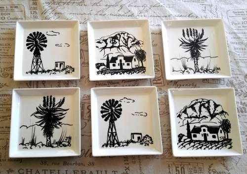 Original Small Hand Painted Plates - Windmill, Alwyn, Farm House