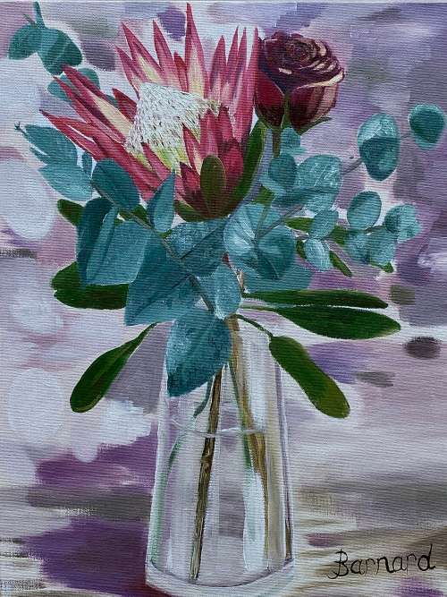 BEAUTIFUL OIL ON CANVAS BY JOANIE BARNARD - MODERN STILL LIFE WITH STUNNING COLOURS