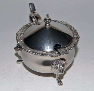 CLASSY SALT CELLAR WITH BLUE GLASS LINER AND A SPOON