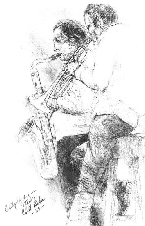 "CHET BAKER PERFORMING WITH STAN GETZ IN AMSTERDAM" (1983) - COPY OF ORIGINAL DRAWING