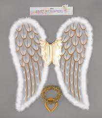 Adult angel wings with gold and white feathers