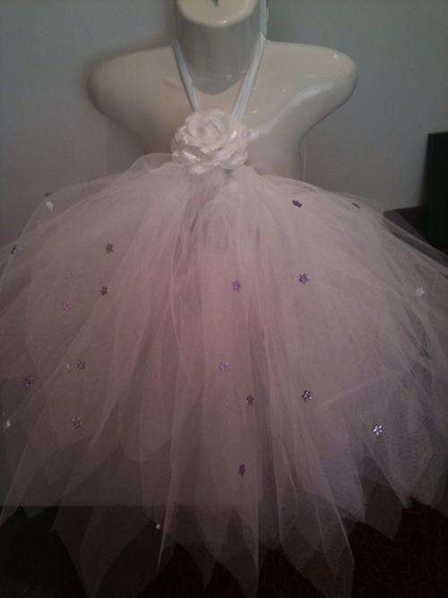 Tutu dress - white with lilac diamantes