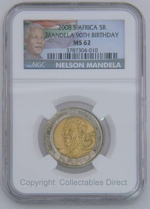 ***MS62***STUNNING Personalised Mandela Labelled 2008, 90th Birthday R5 ***NGC***