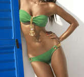 Sexy Strapless Padded Bikini Swimwear Green With Metal Pendants