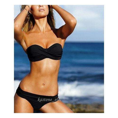 Sexy Bandeau Twisted Padded Bikini Swimsuit Swimwear Black in size M (size 10)
