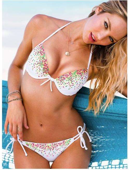 *In Stock* Sexy Padded Push Up Bikini Swimwear White with Rhinestones Size M (10)
