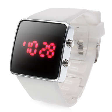 In Stock - Stylish Digital Mirror Face Silicone LED Watch In Watch Box - White