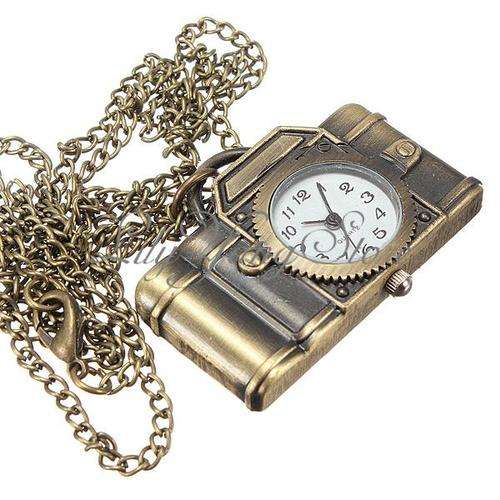 In Stock - Vintage Retro Brass Pocket Watch Necklace Pendant - Camera