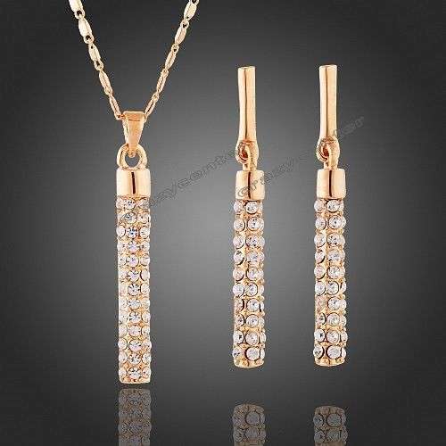 In Stock - 18K Gold Plated GP Swarovski Crystal Necklace & Earring Jewelry Set