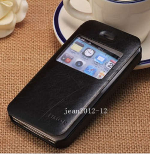 IN STOCK - Black Leather Look Case Flip Pouch For iPhone 5 5S
