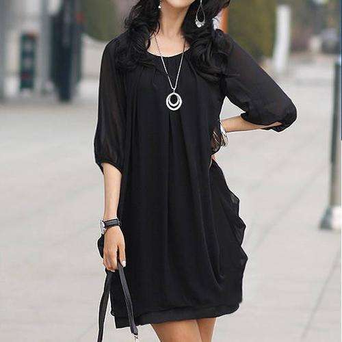 In Stock - Casual Chiffon Dress Top Black Size L
