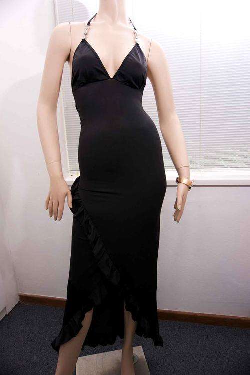 In Stock - Sexy Long Stretch Evening Dress with Rhinestone Detail - Black *One Size Fits Most*