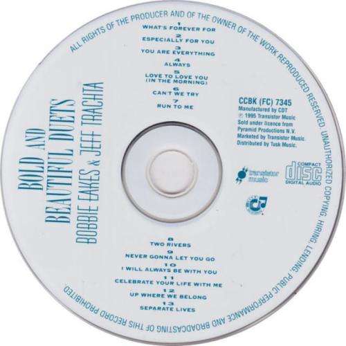 Bobbie Eakes and Jeff Trachta - Bold And Beautiful Duets CD - CCBK(FC)7345