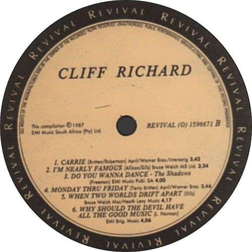 CLIFF RICHARD - Revival - South African Vinyl Album -  REVIVAL(O)1596671