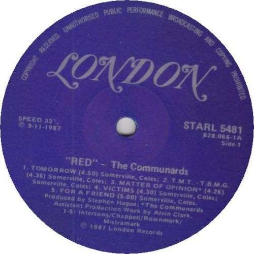 COMMUNARDS - Red - South African Vinyl Album - STARL5481