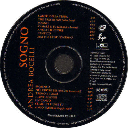 ANDREA BOCELLI - Sogno - South African CD - SSTARCD6453