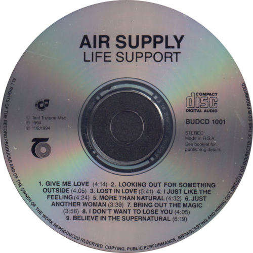AIR SUPPLY - LIfe Support - South African CD - BUDCD1001