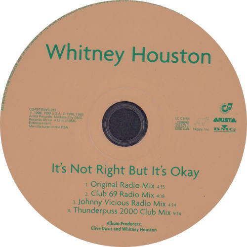 WHITNEY HOUSTON - It`s Not Right But It`s Okay - South African CD - CDASTS(WS)281
