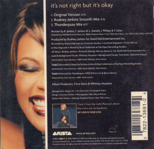 WHITNEY HOUSTON - It`s Not Right But It`s Okay - Import CD Single - 07822-13681-2