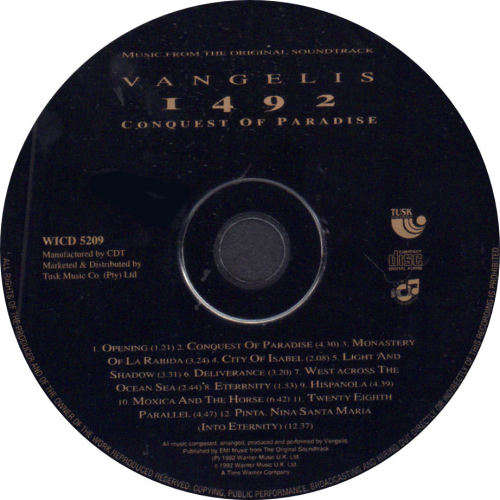 VANGELIS - 1492 - Conquest Of Paradise - South African CD - WICD5209