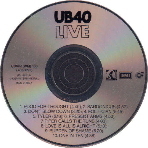 UB40 - Live - Out of Print South African CD - CDVIR(WM)136