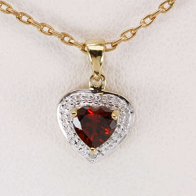 9K Solid Yellow Gold Genuine Garnet & Diamond Pendant
