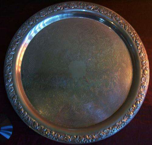 LARGE VINTAGE SILVER PLATED TRAY WITH LOTS OF DETAIL