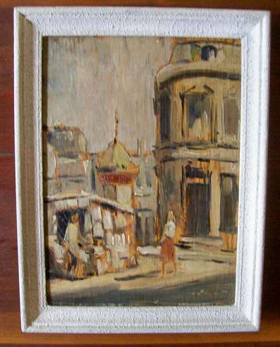 *** SET OF FOUR VERY OLD OIL ON PLYWOOD PARISEIAN SCENES ***