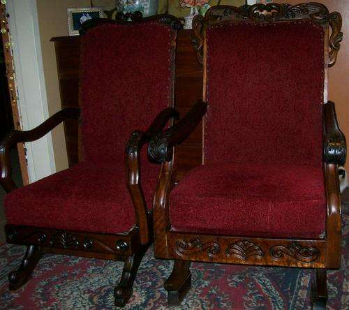 *** STUNNING PAIR OF ANTIQUE IMBUIA HIS & HERS ROCKING CHAIRS ***