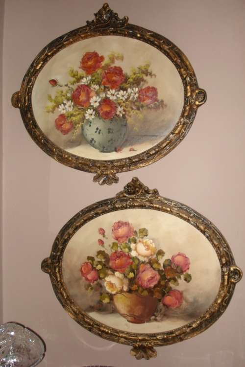 2x Stylish Amazing Antique vintage oil on canvas Art painting picture still life Roses rose flower