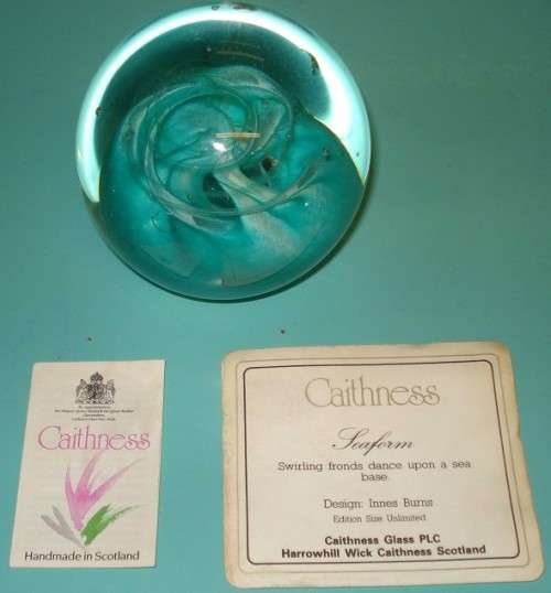 Caithness seaform Crystal glass Paper weight Paperweight with label Provenance designer Innes Burns
