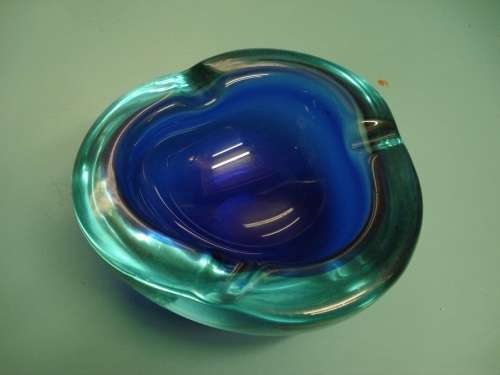 1.6kg heavy large Antique Vintage Magnificent Murano Turquoise and cobalt blue ashtray