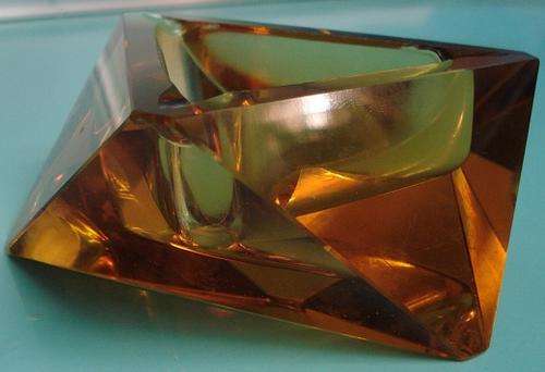 Antique Art Deco style Citrine cut glass Murano somerso Crystal lead Bohemian ashtray