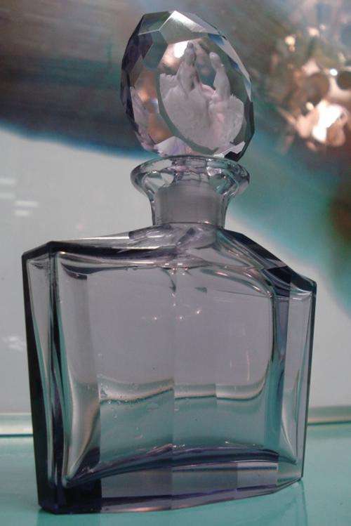 Antique Vintage Art Deco cut crystal amethyst glass Purple perfume scent bottle vial limoges design