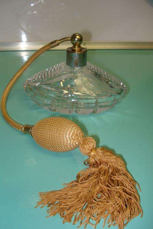 Genuine Magnificent Antique Art Deco Vintage cut crystal glass perfume scent bottle vial