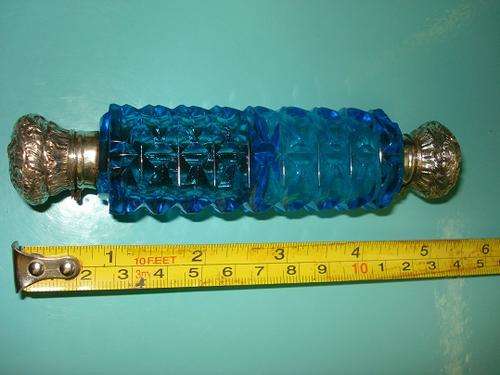 A Very Large 1800's Antique silver Victorian COBALT BLUE GLASS Double SCENT PERFUME BOTTLE