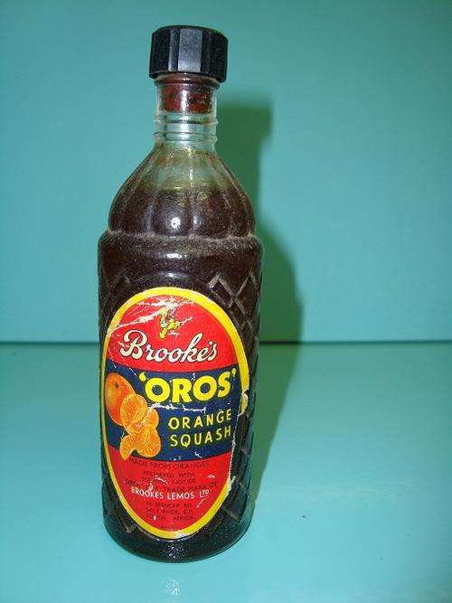 Rare antique vintage late 1940's miniature Oros orange squash glass bottle bakerlite cork cap