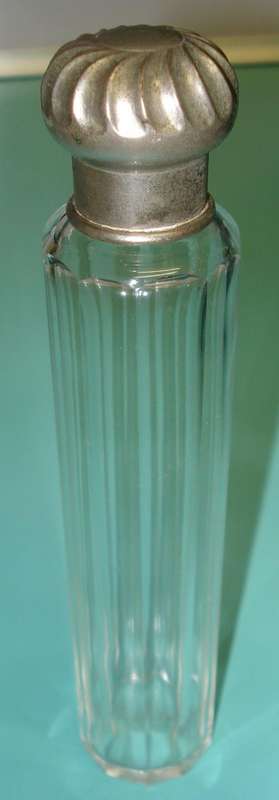 Fantastic Antique Genuine Glass perfume scent bottle with stopper and metal plated turned lid