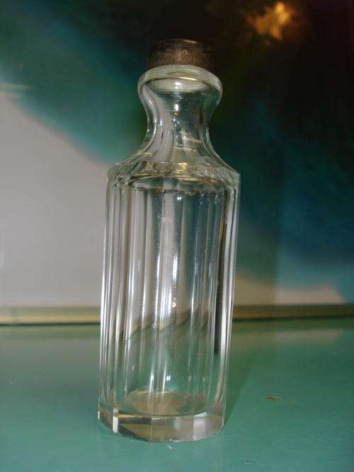 Antique Genuine Crystal glass Silver plated rim perfume scent bottle No Stopper