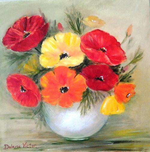 Red and yellow poppies  300mm x 300mm