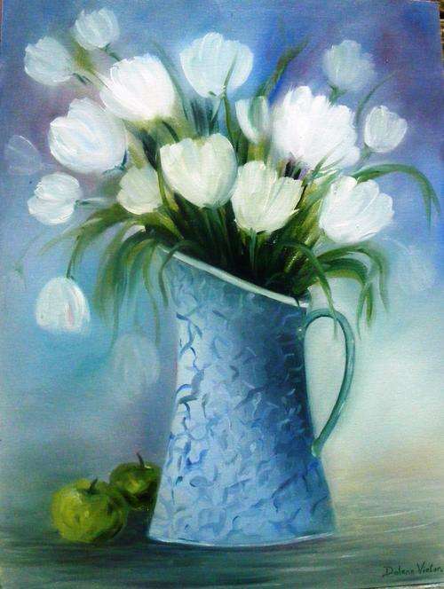White tulips  in oil  -   600mm x 450mm