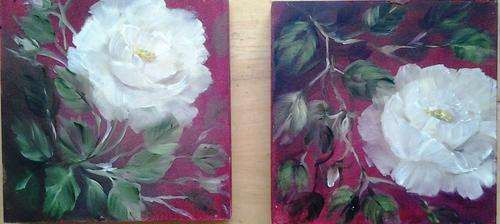 2 x ~White roses in oil   150mm x 150mm each