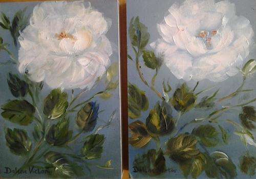 White roses in oil x 2  -   180mm x 120mm