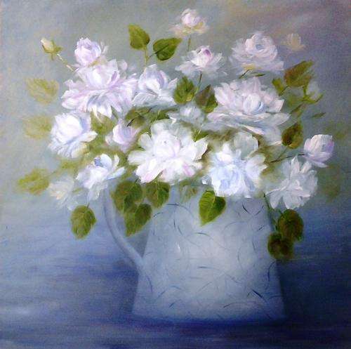 White roses in oil 450mm x 450mm