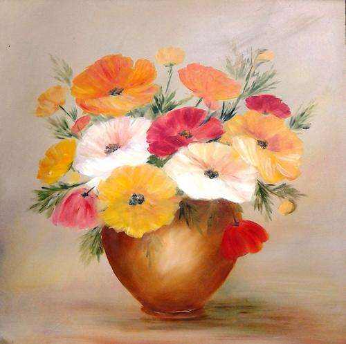 Poppies is brass pot in oil  450mm x 450mm