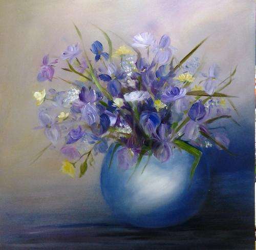 Bowl of flowers in oil  -  450mm x 450mm