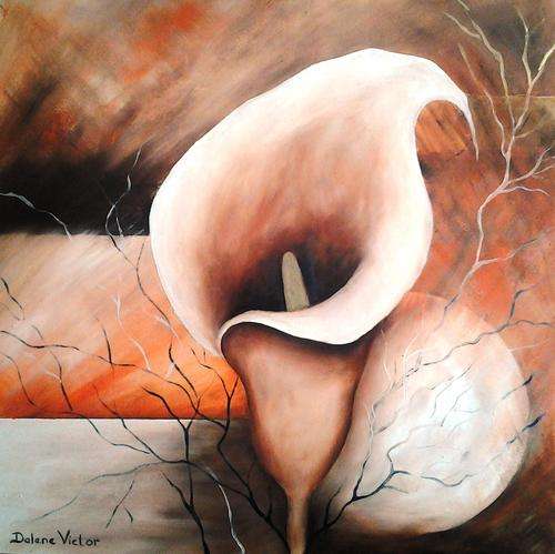 Arum lily in orange  - oil - 450mm x 450mm
