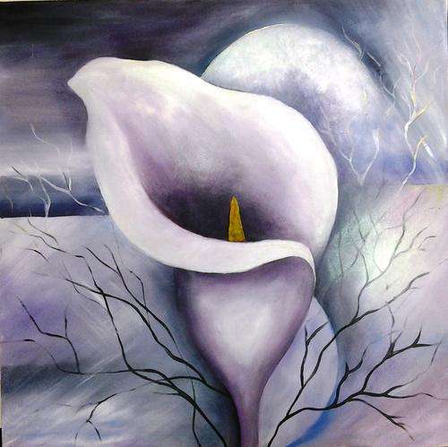 Arum lily in lilac - oil - 450mm x 450mm